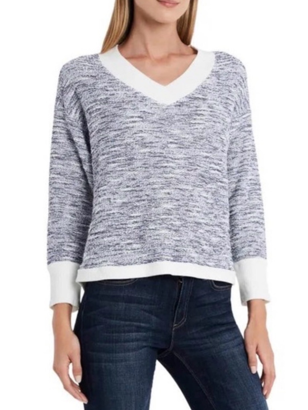 Vince Camuto Black and White Marled Knit Sweater